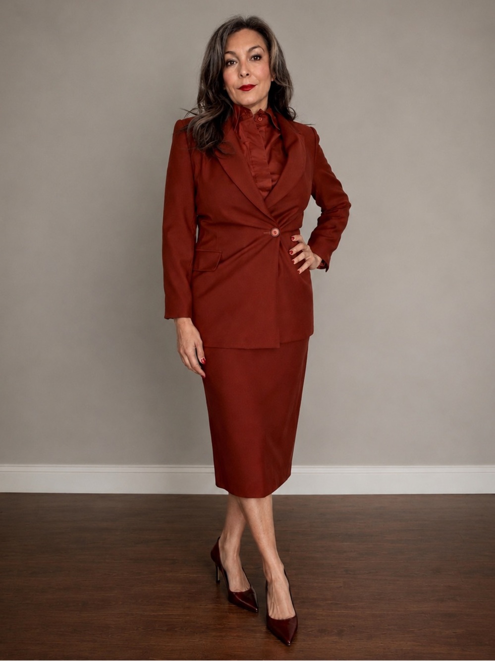 Vintage 90s Bill Blass 4 Piece Wool Suit Blazer Skirt Blouse Scarf